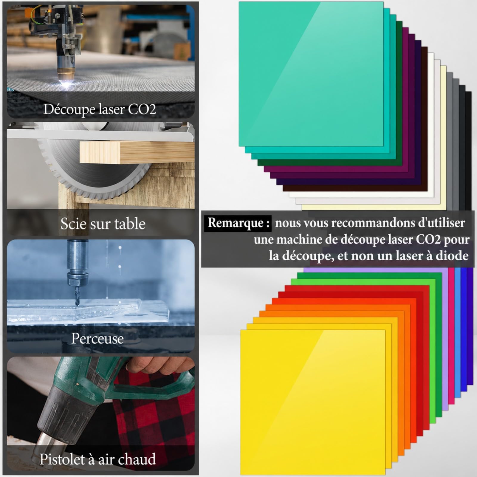 Lot de 30 Plaques Acryliques Colorées 15 x 15 cm, Feuilles Acryliques de 3 mm d’Épaisseur, Panneaux en Acrylique Opaque pour Découpe Laser, Gravure, Sciage et Projets DIY