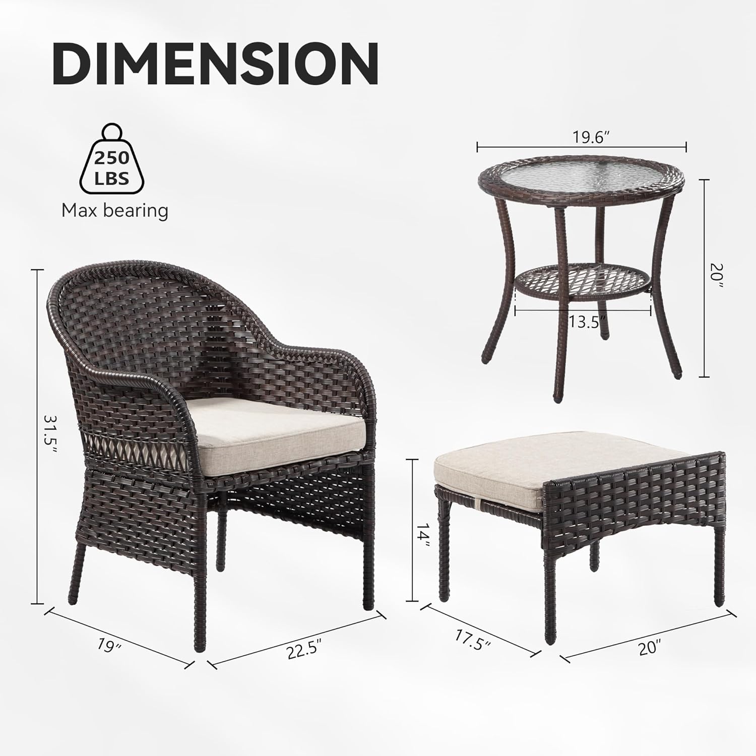 Wicker Patio Chairs Set, All Weather Outdoor Rattan Wicker Chairs Patio Dining Chairs for Garden Backyard Porch(Beige)