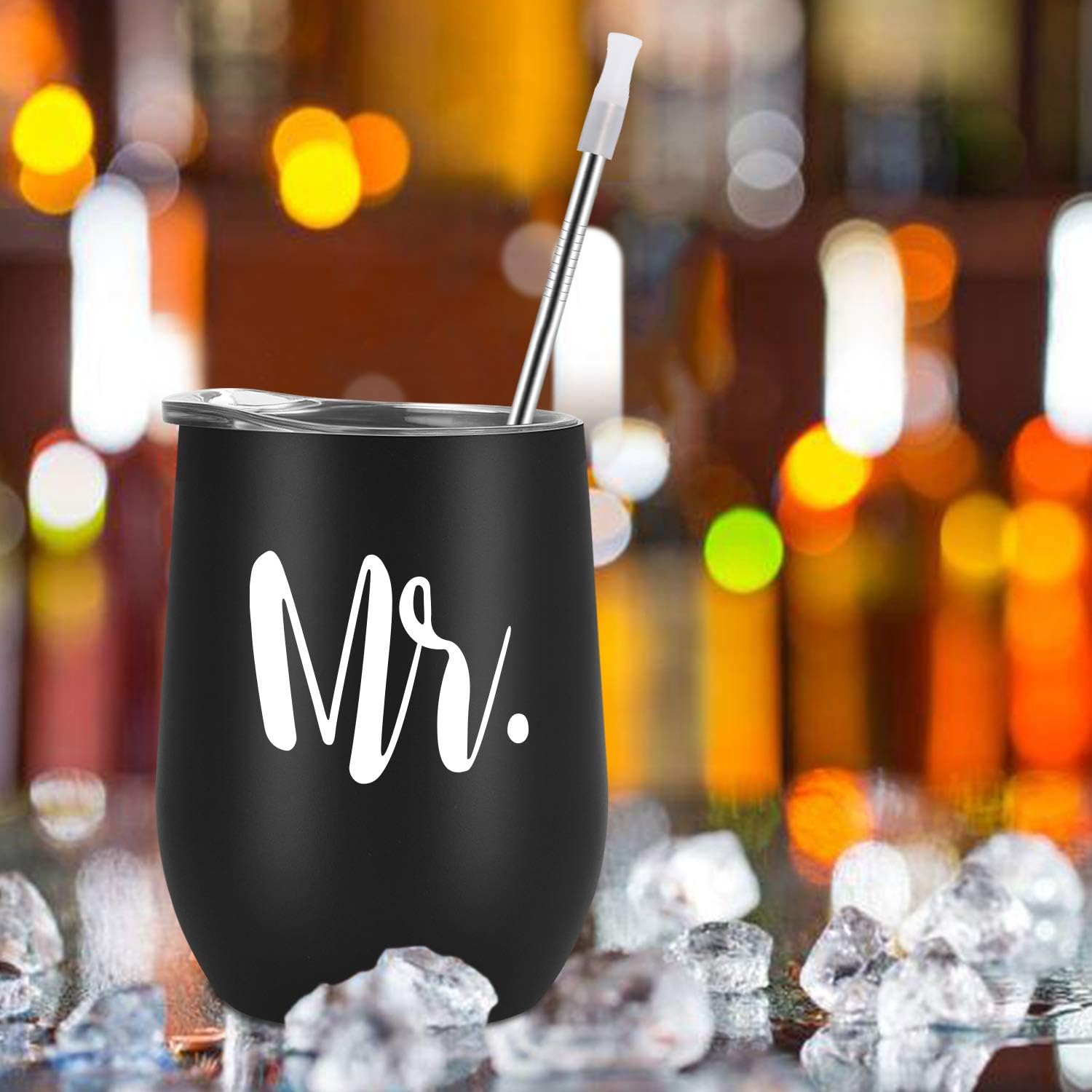 GINGPROUS 2 Pack Mr and Mr Wine Tumbler Set, Gay Couple Idea for Men, Engagement Wedding Anniversary House Warming LGBT Idea 12 Oz Insulated Stainless Steel Wine Tumbler with Lid, Black - Image 7