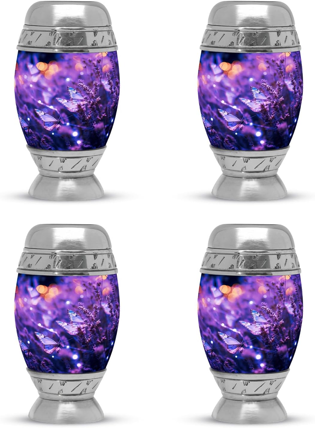 Purple Butterfly Aluminum Keepsake Urn for Human Ashes - 3 Inch, 4 Pcs