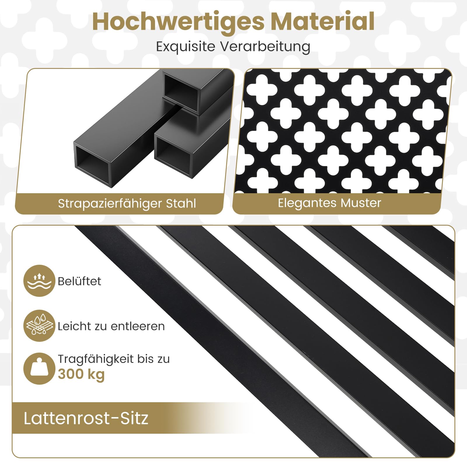 COSTWAY Gartenbank Metall, wetterfeste Sitzbank für 2-3 Sitzer, Parkbank mit Rückenlehne & Armlehne, Metallbank bis 300 kg belastbar, Eisenbank für Garten, Terrasse, Balkon, 127 x 62 x 86 cm (Schwarz)