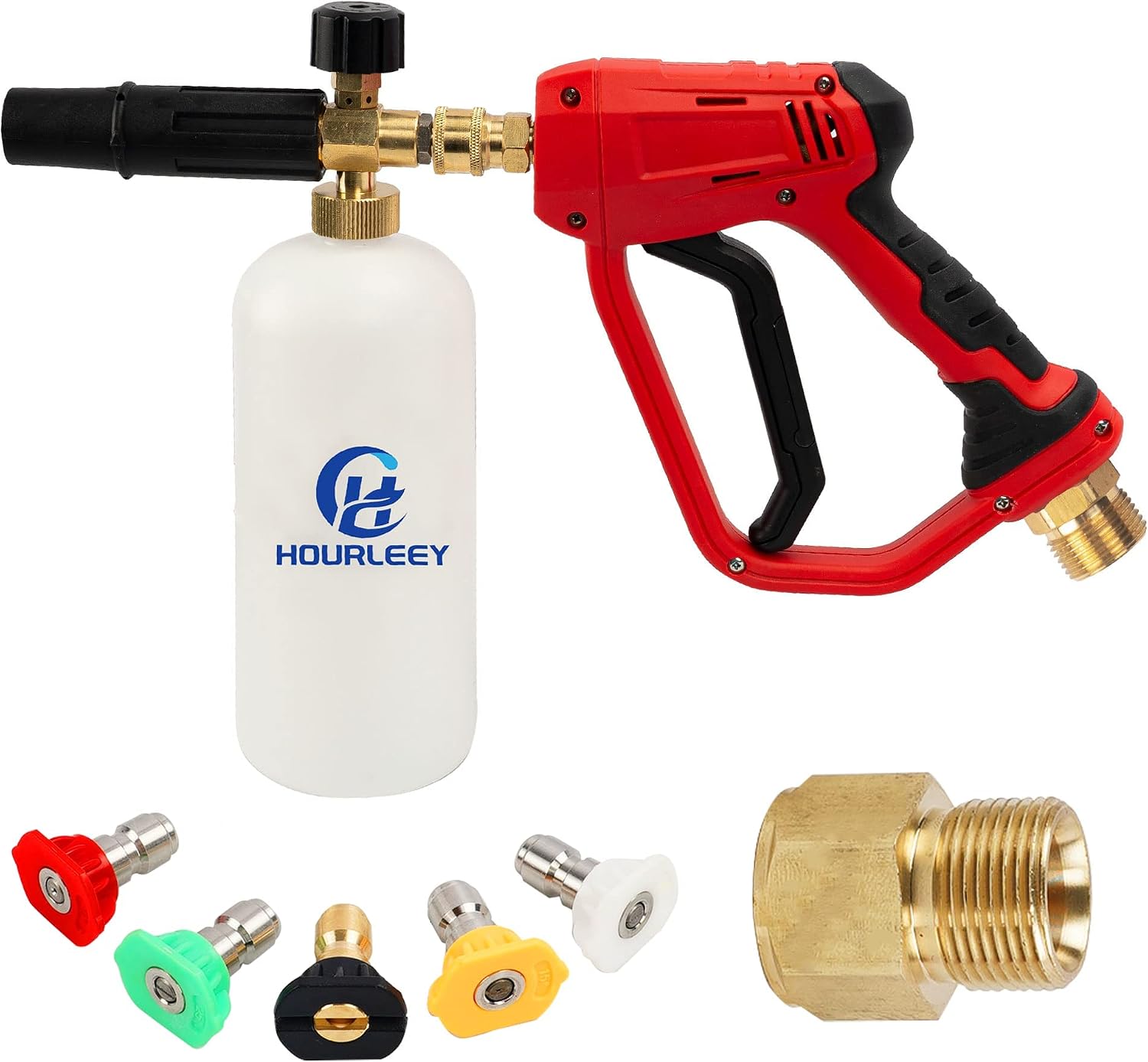 Hourleey Foam Cannon Set, 4000PSI Pressure Washer Gun with Foam Cannon, 1/4" Quick Connector with 5 Pressure Washer Nozzle Tips