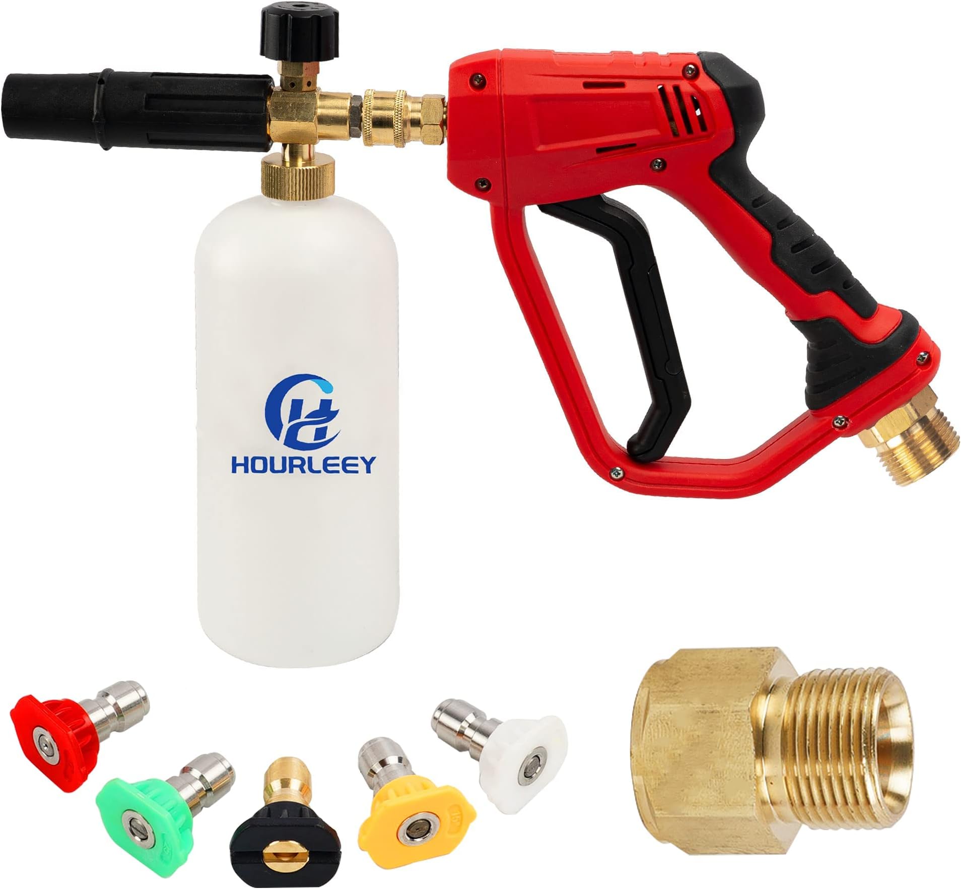 Hourleey Foam Cannon with 4000PSI Pressure Washer Gun, Foam Cannon Set with 1/4" Quick Connector with 5 Pressure Washer Nozzle Tips for Car Washing