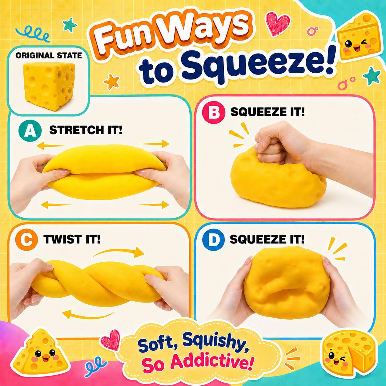 4In Jumbo Cheese Squishy,Big Slow Rising Fidget Stress Cheese Block Squeeze — Amazon image 4