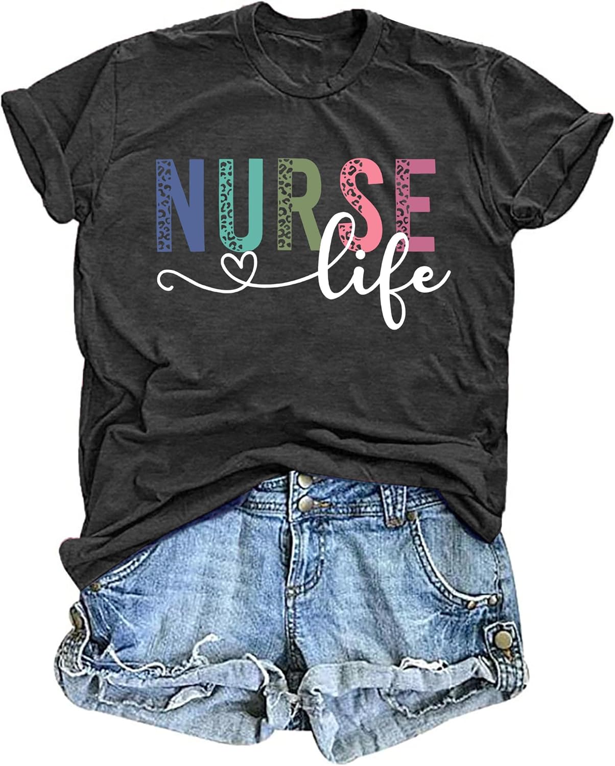 VVNTY Women's Nurse Life Graphic Tees Heart Nursing School T-Shirt Blue Medium