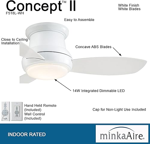 Miniatura 3 de MINKA-AIRE F518L-WH, Concept II - Ventilador de techo LED blanco de 44 pulgadas con control remoto y control de pared incluido
