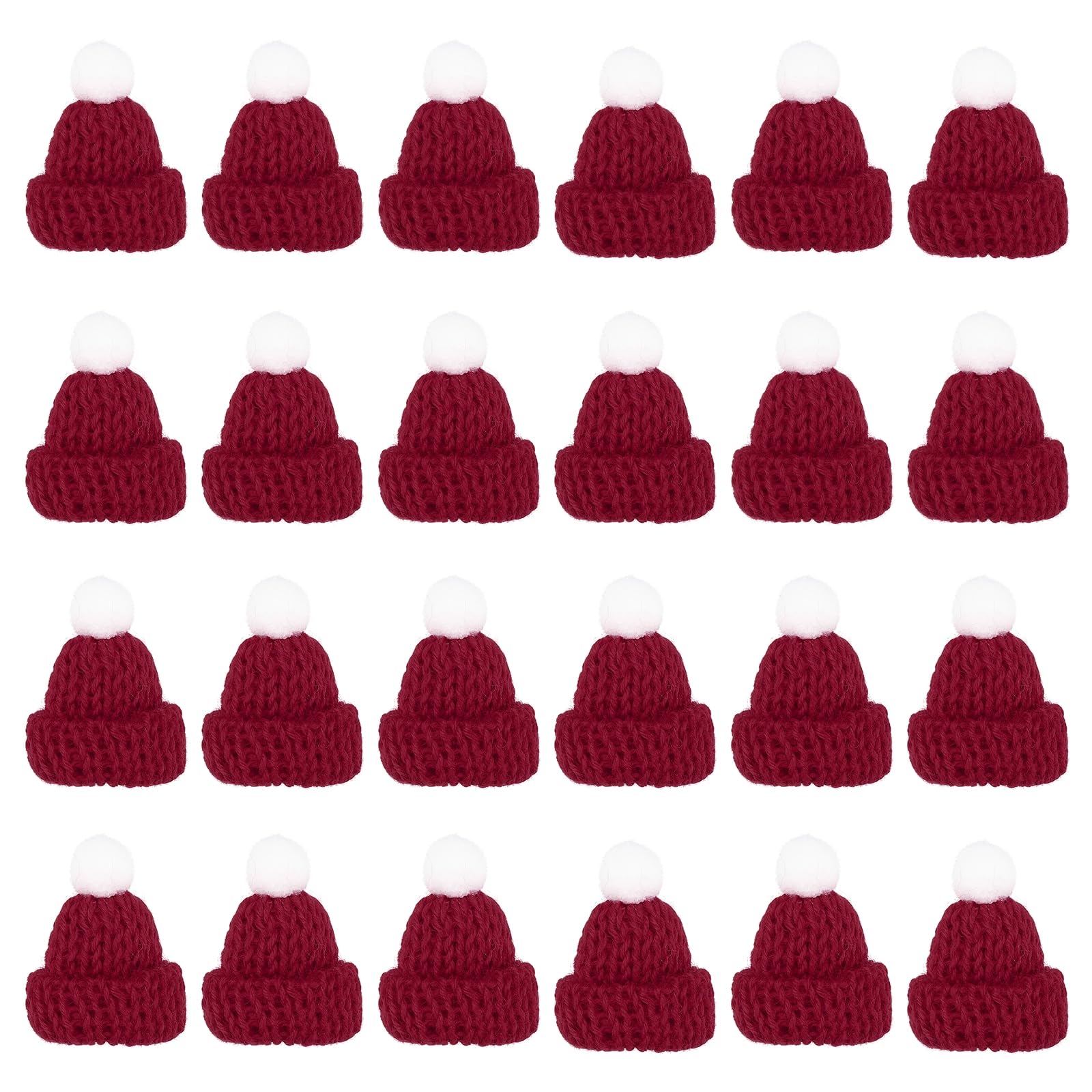 PATIKIL Mini Christmas Knit Hats, 24Pcs Miniature Doll Hat DIY Craft Knitting Decoration for DIY Hair Accessories Art Crafts Festival Tree Ornaments, Wine Red