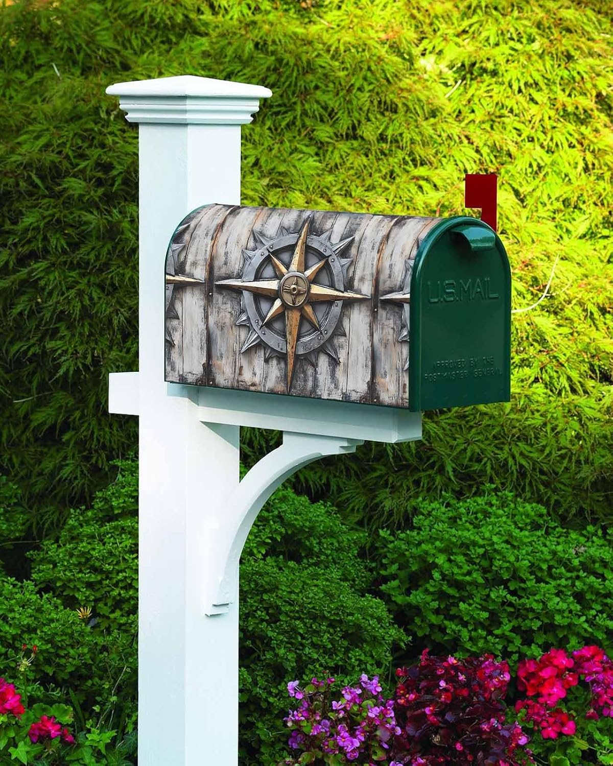 Retro Coastal Mailbox Covers Magnetic Standard Size, Nautical Ocean Compass Summer Beach Decorative Post Letter Numbers Box Wrap Decoration Covers Large Accessories for Garden Yard Outdoor Décor