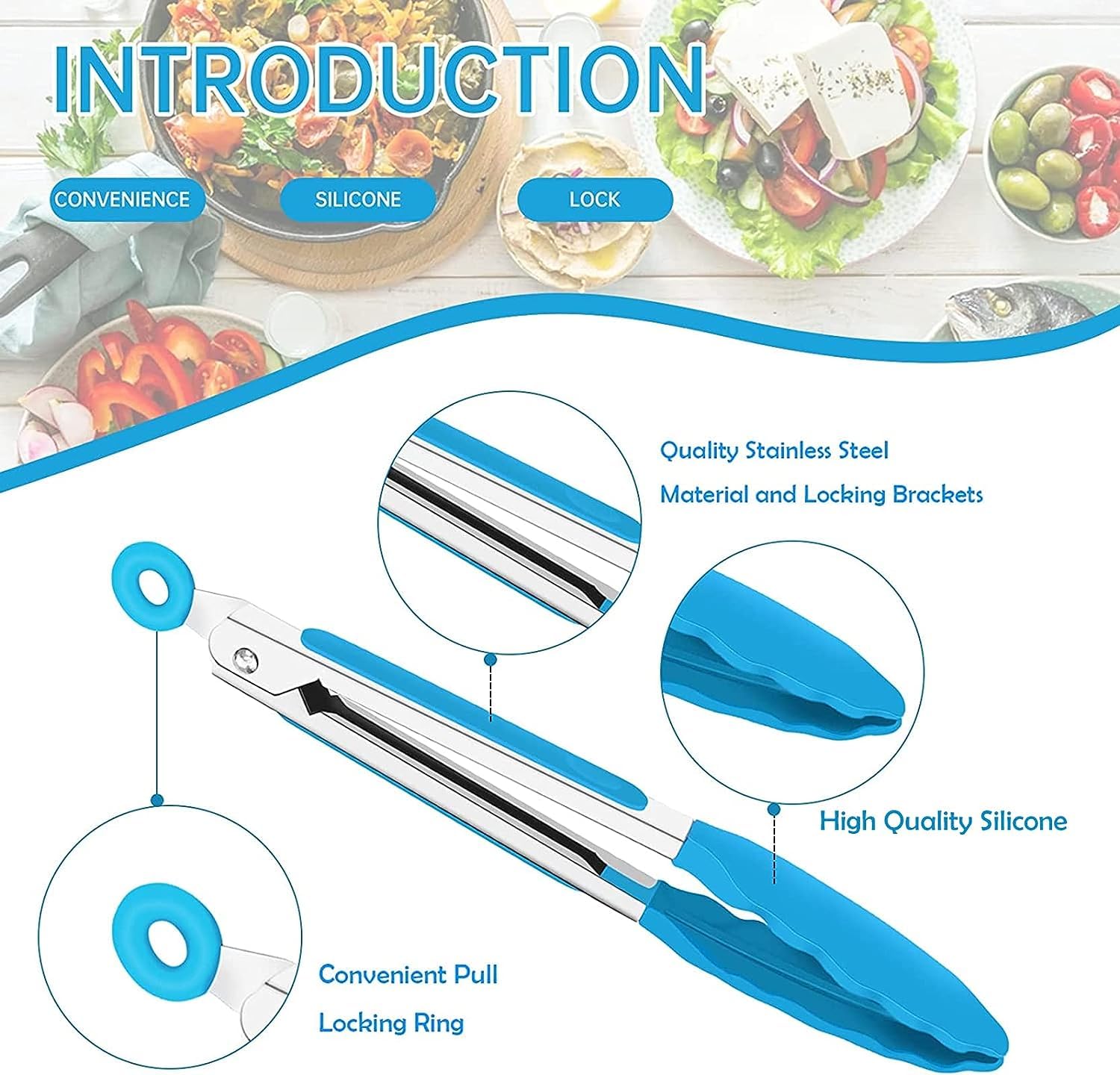 Mini Pinze Da Cucina Con Punte In Silicone - Set Da 3 Pezzi, 17,8 Cm