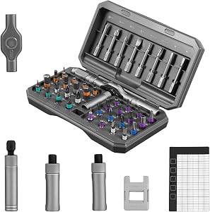 43 in 1 Magnetic Ratchet Screwdriver Set,Multi Bit Magnet Screw Driver with 58-Tooth Detachable Handle & 40 Pcs S2 Steel Bits,Precision Tool Kit for DIY Home Furniture, PC, Bike, Eyeglasses Repair