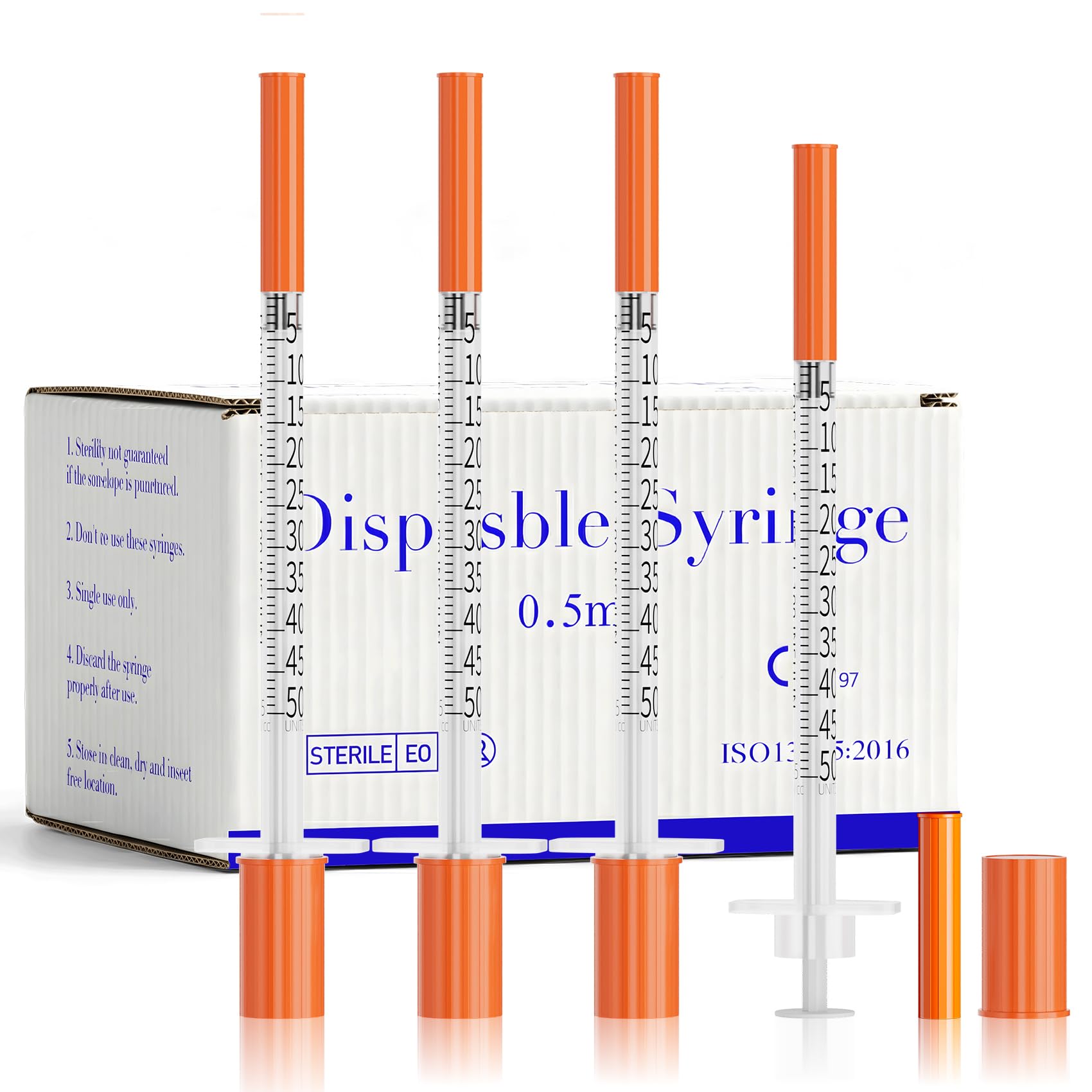 0.5ml Syringes 30G 5/16" 8mm Needle U-100 Disposable Lab Syringe, 100 Pack