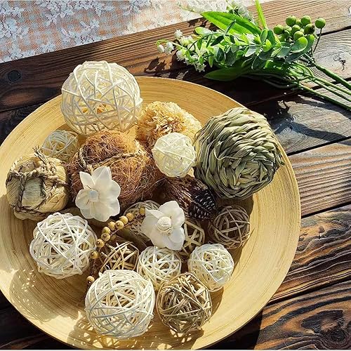 Miniatura 3 de Qingbei Rina Bolas decorativas de mimbre de ratán, bolas decorativas marrones para cuencos de centro de mesa, rellenos de jarrones de cuencos