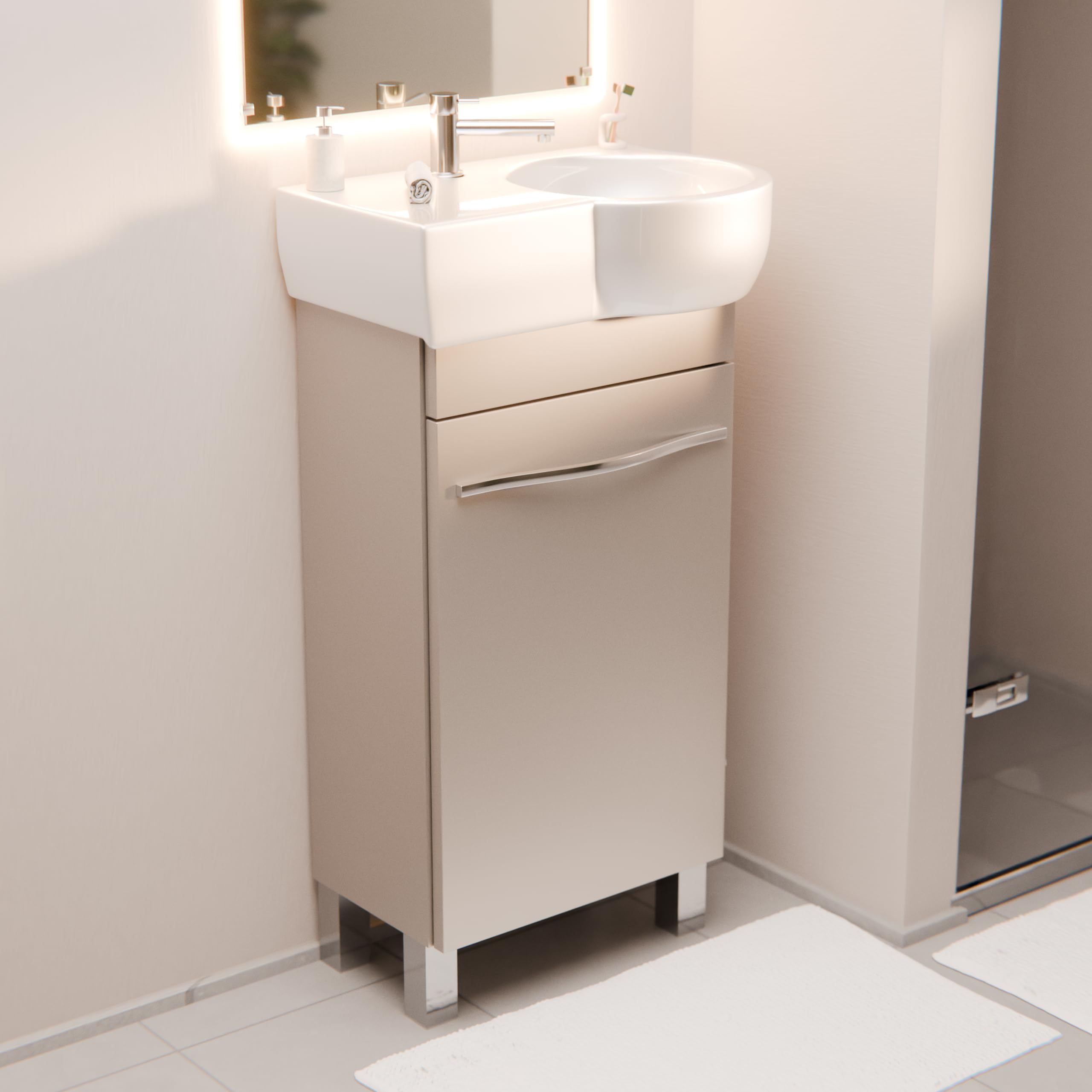 Lavabo con mobiletto da 50 cm di larghezza, mobiletto per lavabo Burgos con lavandino – Mobiletto da bagno, mobiletto da bagno (cashmere)