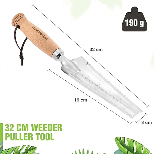 Miniatura 2 de WORKPRO Paleta de jardín con mango de madera, pala de mano estrecha de acero inoxidable, paleta de jardín plana multiusos para plantar, deshierbar,