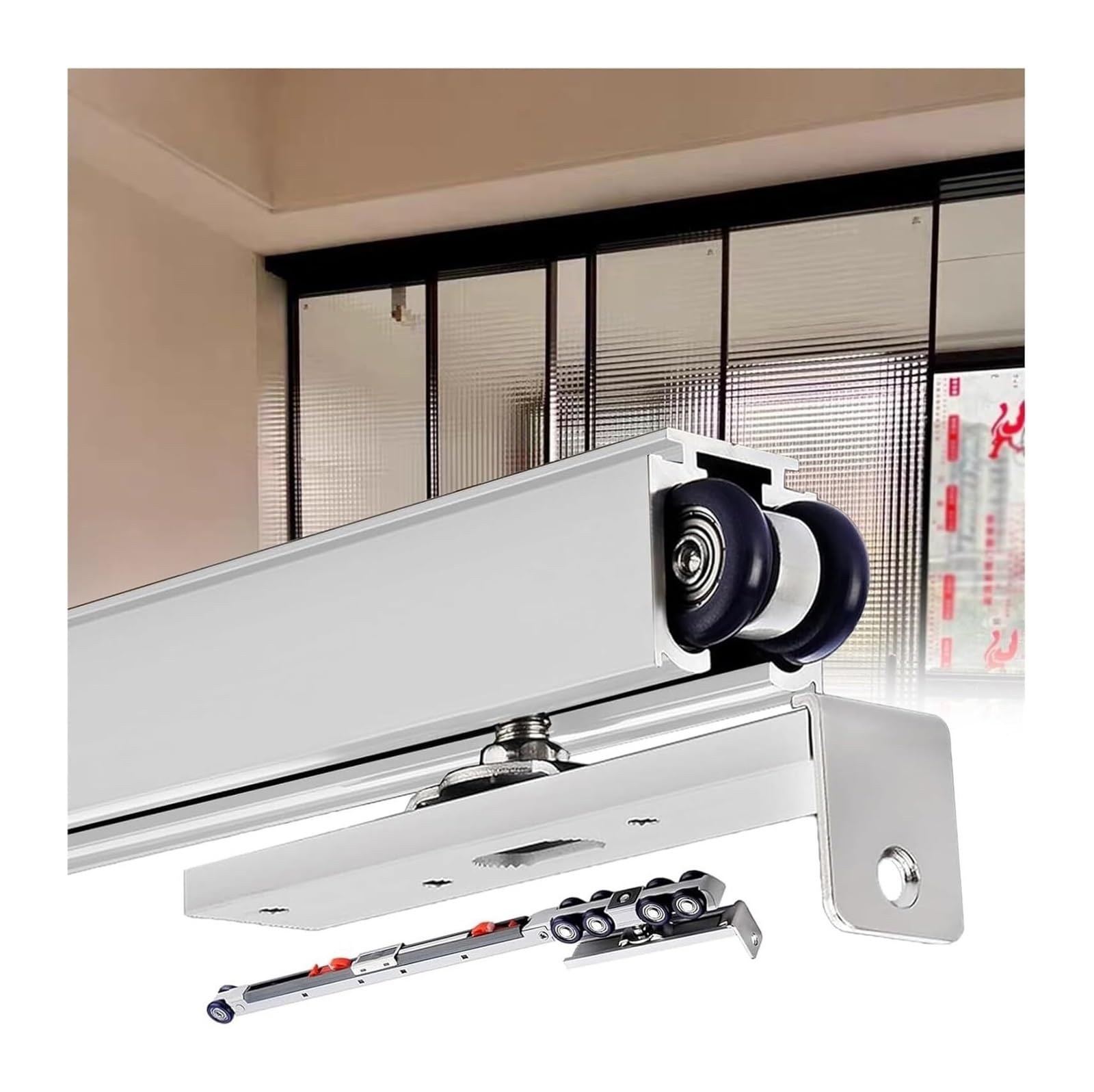 Sliding Door Track, Sliding Door Track Kit, 8-Wheel Soft Close, 176 lbs, Alum Alloy(Silver-White,2.8m/9.2ft)