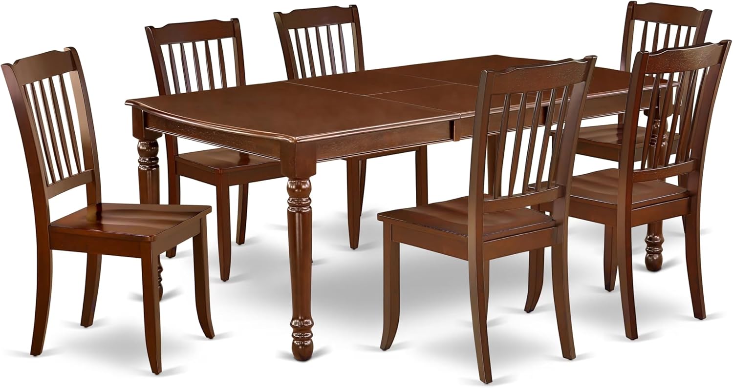 East West Furniture DODA7-MAH-W 7 Piece Kitchen Table & Chairs Set Consist of a Rectangle Dining Room Table with Butterfly Leaf and 6 Solid Wood Seat Chairs, 42x78 Inch, Mahogany