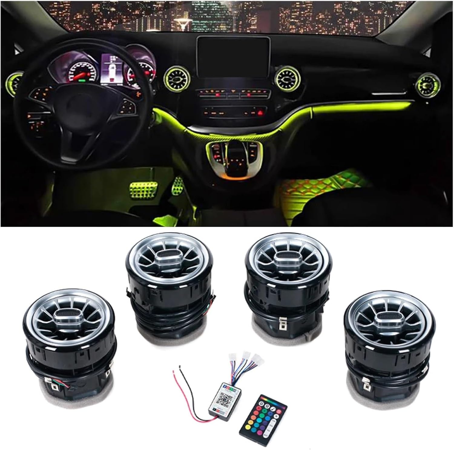 Car LED Front Dashboard AC Air Condition Vent Outlet Turbo Interior Trim Compatible For Benz V Class W447 Vito V250(1pcs)
