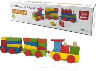 Trenino in Legno per Bambini Treno Colorato con Cu