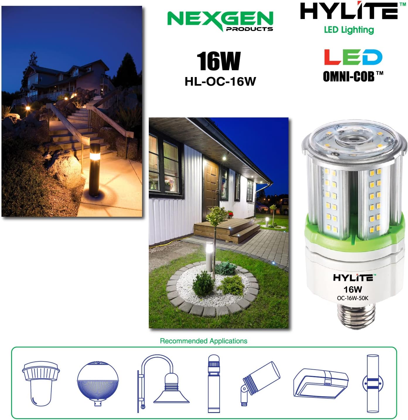 16W High Performance LED Omni-Cob Lamp, 360º, (~70W HID), 50K, 2400 lm, 100~277V for Commercial Industrial Lighting Warehouse High Bay Light Fixture Garage Workshop, White