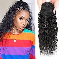 Vista 9 de Extensiones de cabello humano Yaki Afro Kinky rizado cola de caballo con cordón, cabello humano de color negro natural con clip, cola de caballo