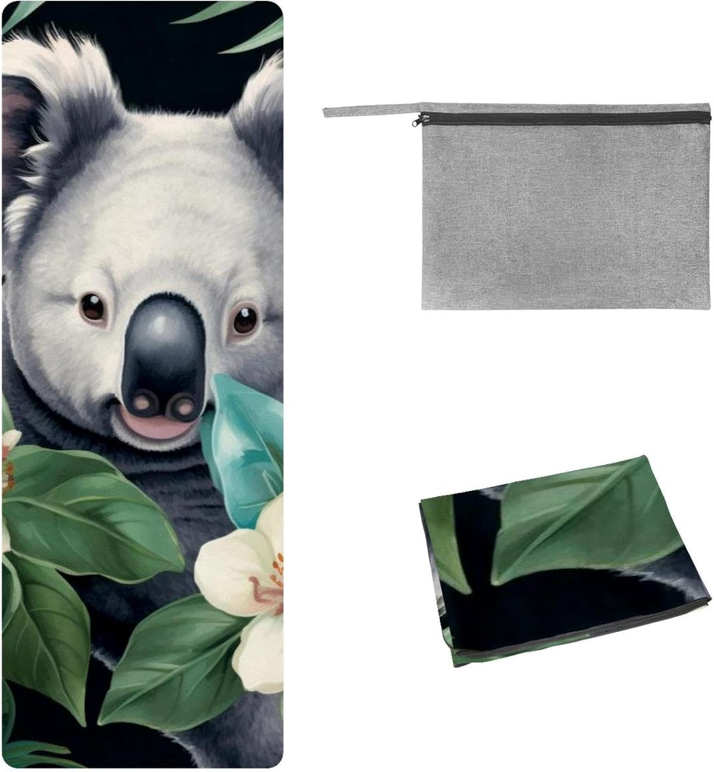 Yoga Towel, Koala Flowers Pattern Non Slip Sweat Absorbent Hot Yoga Mat Towel for Hot Yoga, Pilates and Fitness - 72.8" x 26.8"