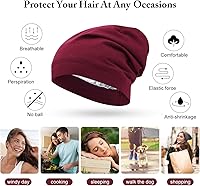 Vista 43 de 4 Pieces Satin Lined Beanie Cap Satin Sleep Lined Hat Slouchy Beanie Hat Night Silk Hair Cap for Women Men