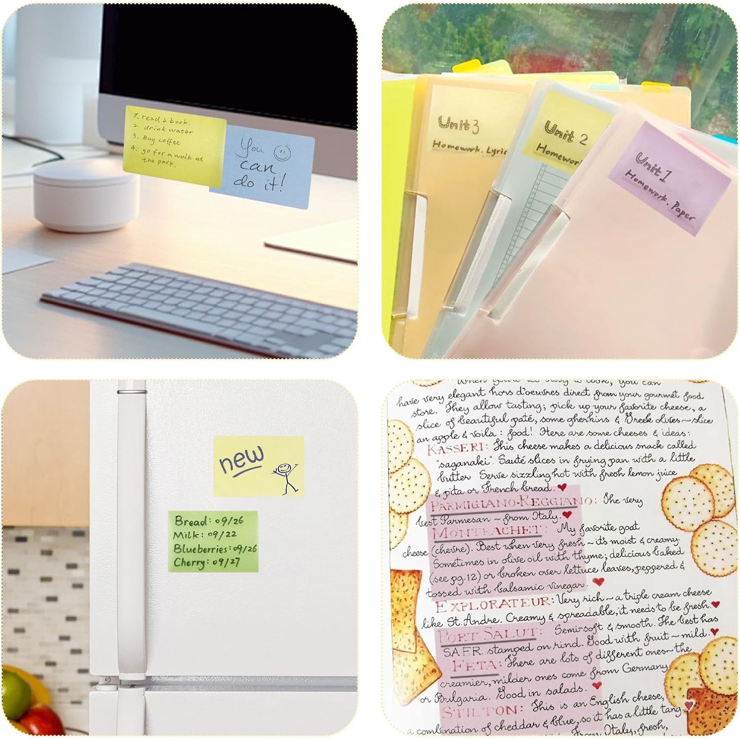 Daily Treasures 4-Pack Transparent Sticky Notes with Acrylic Pull Out Dispenser Boxes, 420 Sheets Pull-Out 28 Pearlescent Full Adhesive Memo Pads Sticker Label for Planners, Office, School (70x50mm)