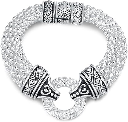 UNY Popcorn Chain Center Circle Pave Stone Unique Bracelet Magnetic Claps Designer Inspired Jewelry