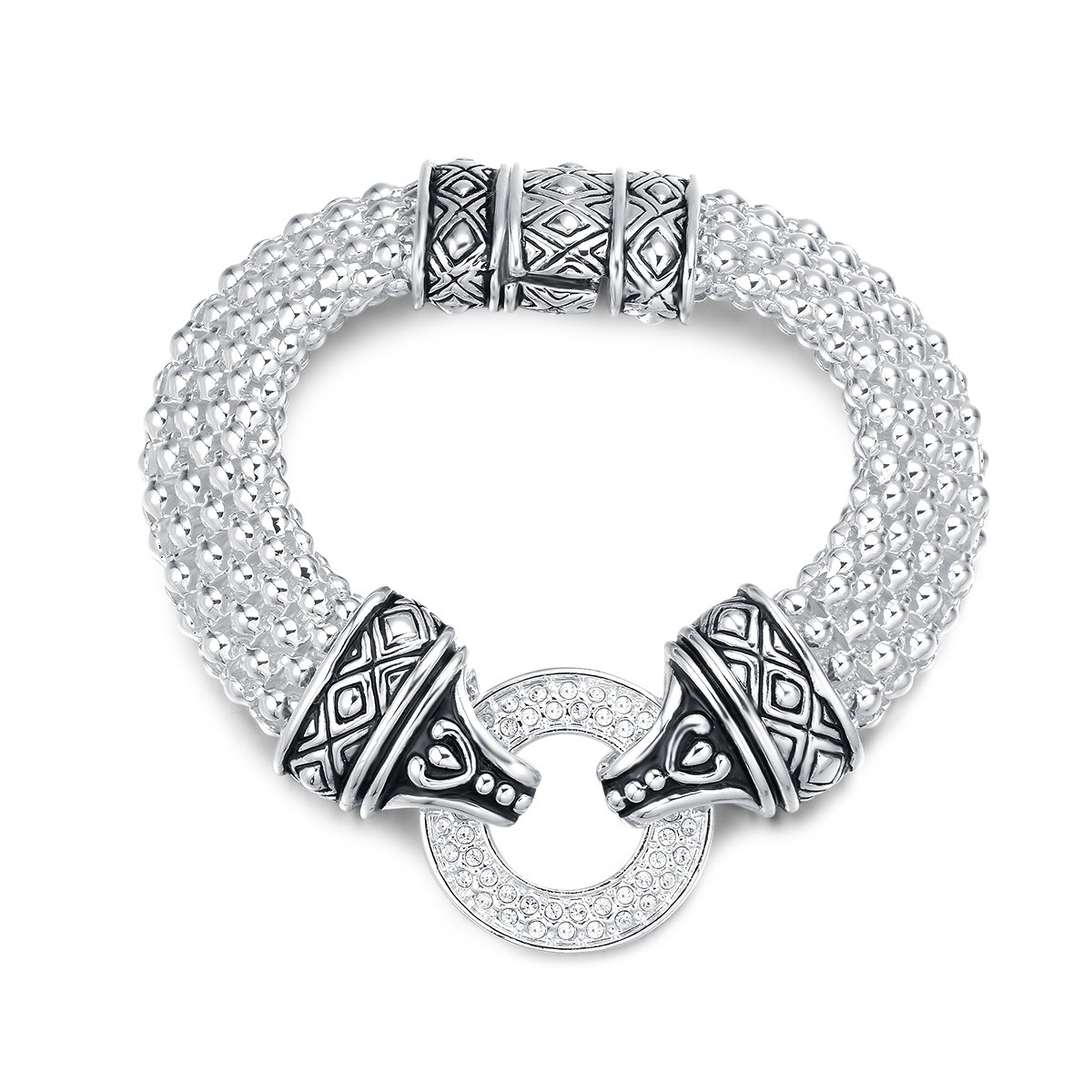 UNY Popcorn Chain Center Circle Pave Stone Unique Bracelet Magnetic Claps Designer Inspired Jewelry