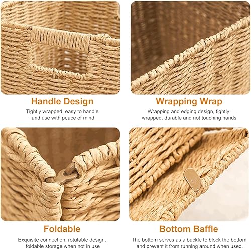 Miniatura 6 de Ukontagood Paquete de 8 cestas de mimbre de 11.8 pulgadas, cestas de almacenamiento de cuerda de papel tejidas a mano, cubos plegables, organizador