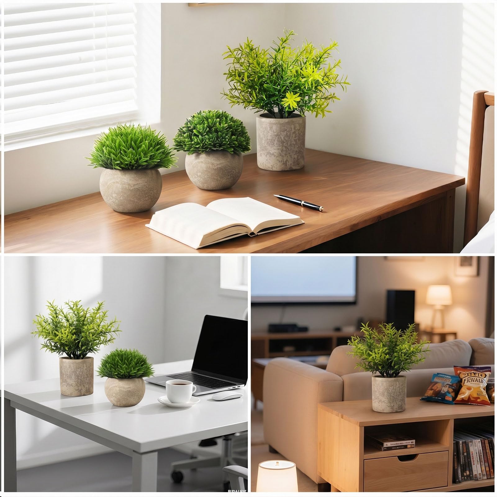 4 Stücke Kunstpflanze Deko: Künstliche Pflanzen mit Grauem Top, Fake Pflanzen Eukalyptus Zur Wohnzimmer | Badezimmer | Schlafzimmer Zimmer Tisch Zuhause