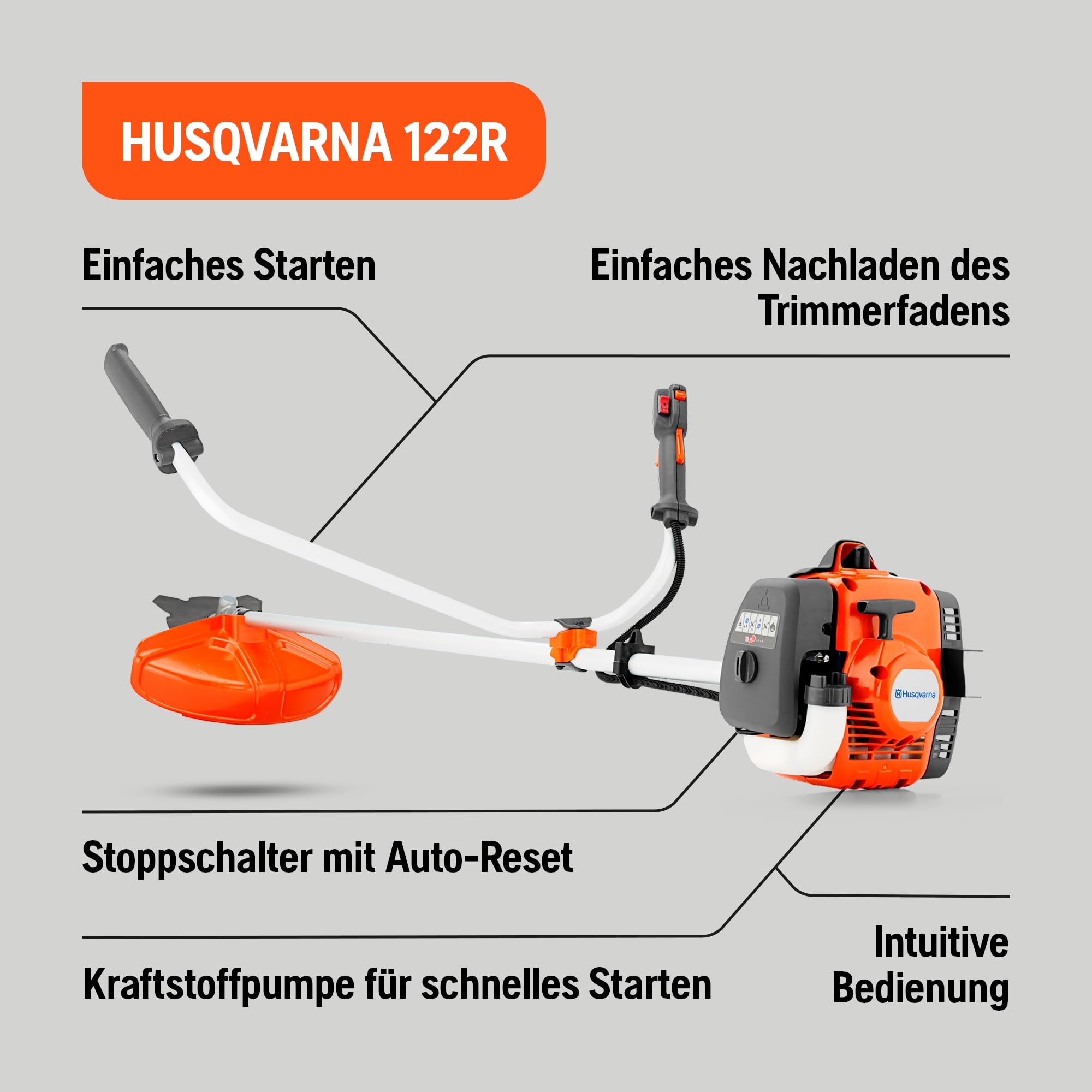 Husqvarna 122R Podkaszarka Spalinowa | Kosa 2-suwowa 21,7cm³, koszenie 43 cm, głowica Tap 'n Go