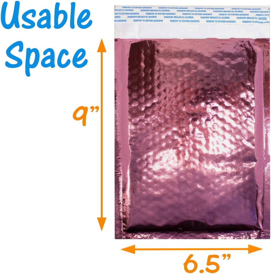 6x10 Hologram, Pink Shiny Foil Metallic Glamour Holographic Bubble Mailers Padded Rigid Shipping Self Seal Envelopes Poly Air Inner Lining #0 10 Eagle Thank You Stickers (100)