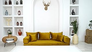 Velvet Floor Sofa, Meditation Sofa, 4" Thickness Velvet Gold Floor Seating, Loveseat, Custom Cushion, Customizable Cushion, Floor Couch (4+4'' Thickness Sofa)