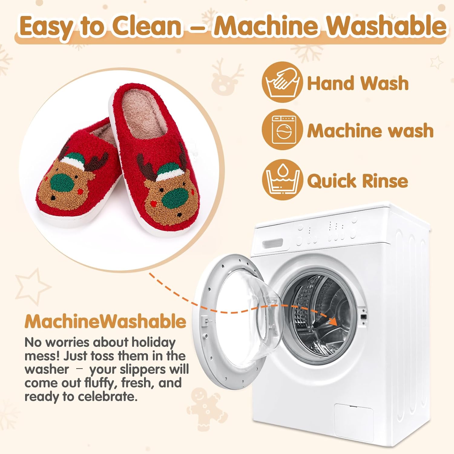 Christmas Reindeer Slippers for Women Men, Fuzzy Memory Foam House Holiday Slippers, Winter Non-Slip Plush Fluffy Cute Slipper Indoor Outdoor Winter Bedroom Shoes Halloween Christmas Gift - Image 5