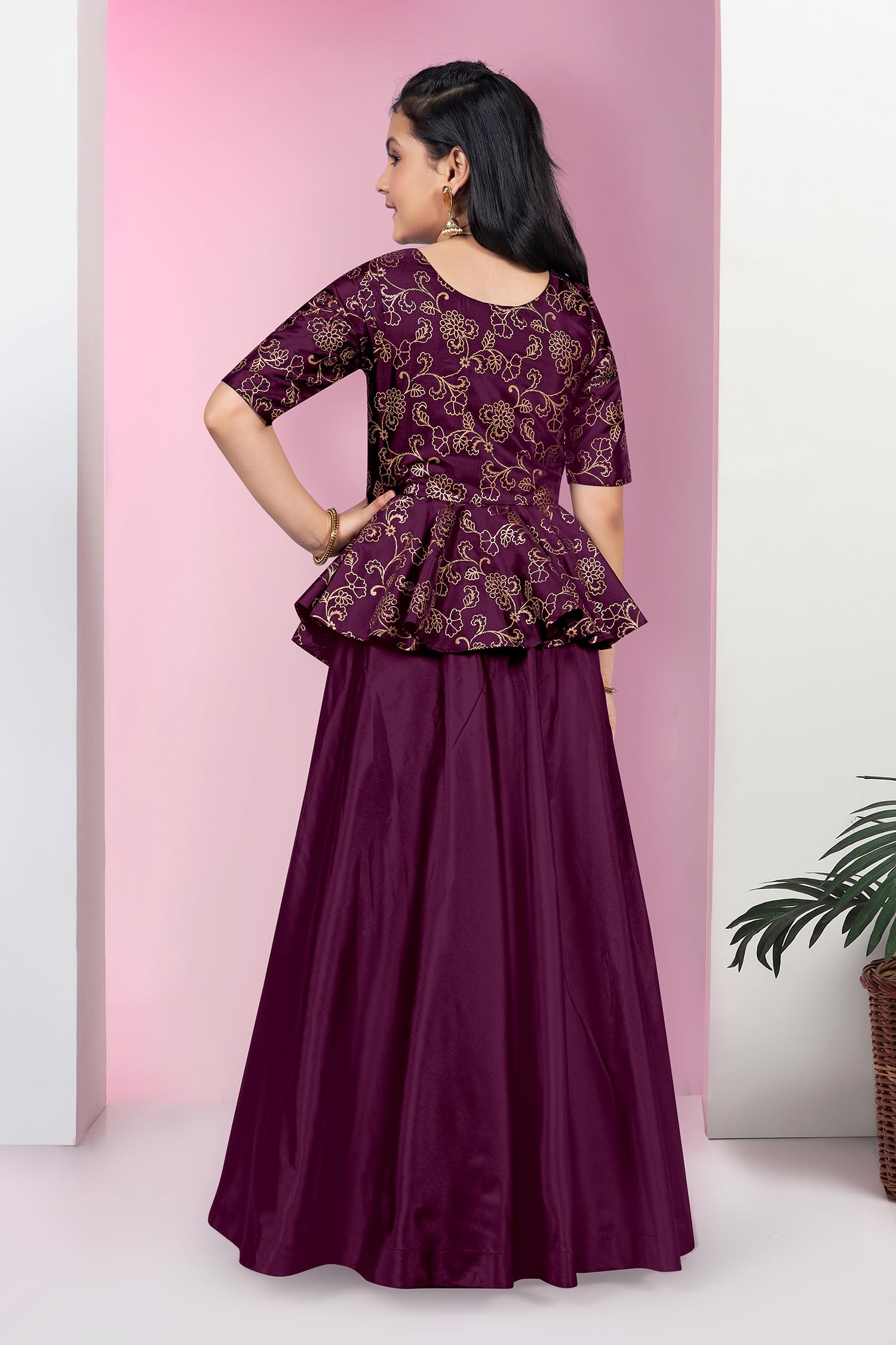 Fashion Dream Girls Cotton Blend Solid Maxi Dress with Attached Foil Printed Asymmetric Shrug|Kids Dress with Shrug(FDGDRS00215 PRP 32_Purple_9-10Yrs) - Image 2 thumbnail