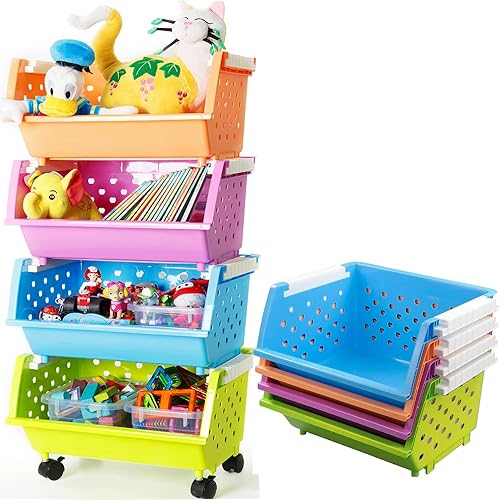 Kids' Toys Storage Organizer Bins Baskets with Wheels Can Move