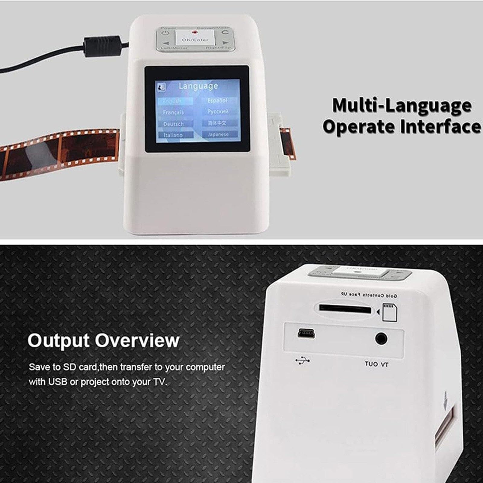 Scanner for diapositive ad alta risoluzione da 22 MP, convertitore digitale for pellicole USB/SD, schermo LCD da 2,4", converte pellicole, diapositive e negativi in ​​JPEG
