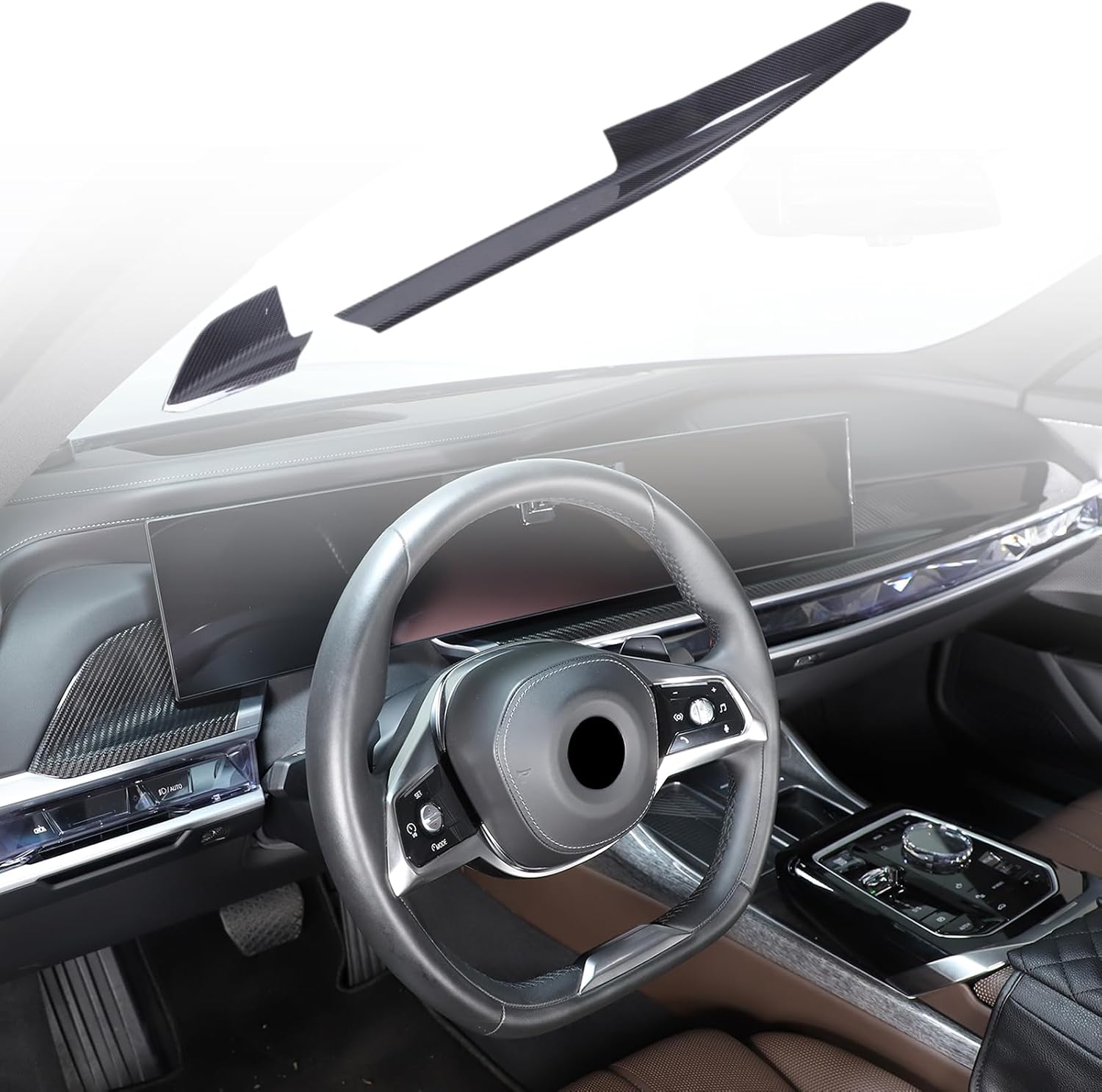 Car Dashboard Panel Trim Strips Cover Compatible with BMW 7 Series G70 2023 2024 2025,Dry Carbon Fiber Center Console Dashboard Decoration Panel Trim Interior Accessories (Black Carbon)