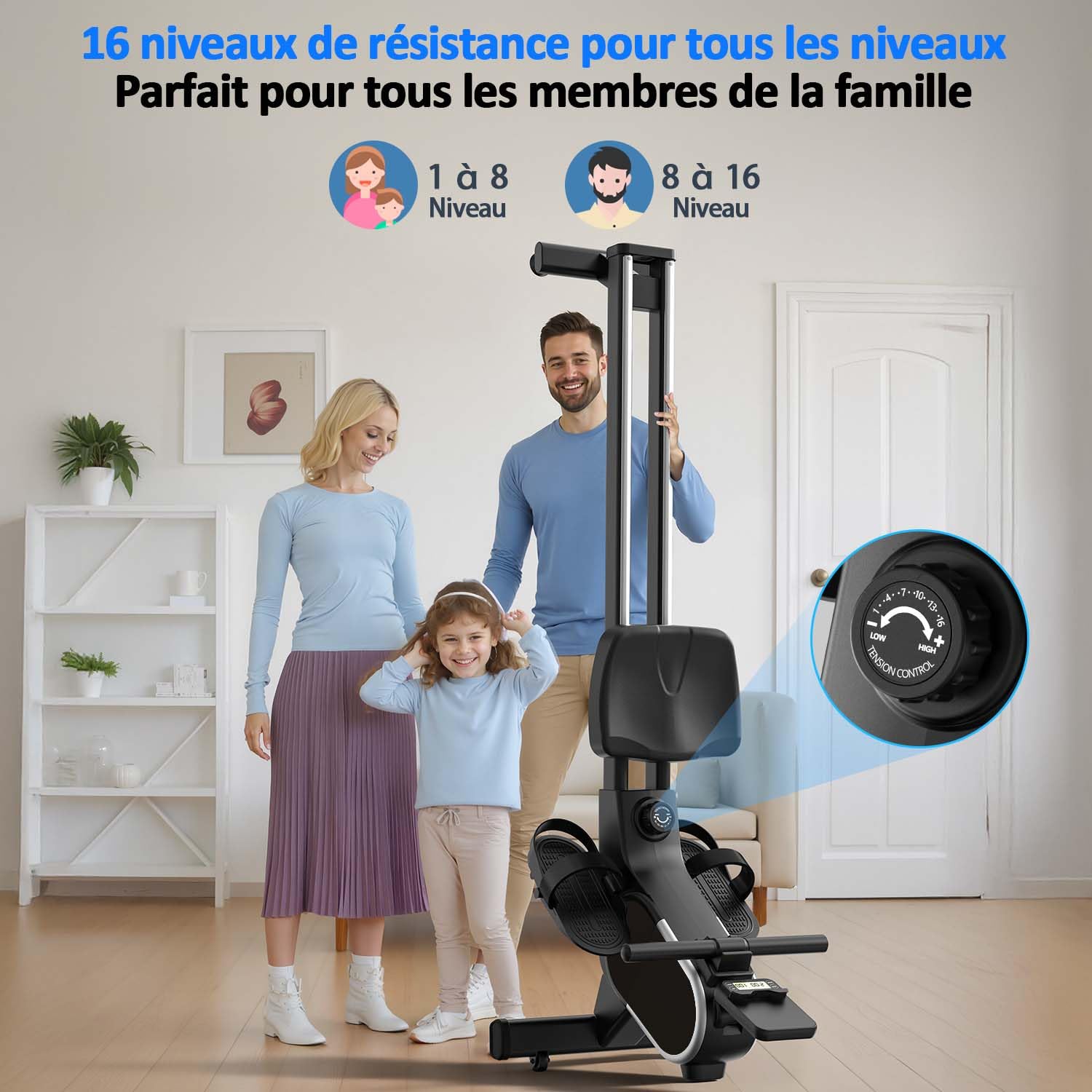 Rameur, CHAOKE Rameur Musculation D'appartement, Rameurs Magnétique Silencieux, Rowing Machine Connecter APP avec Écran LCD,16 Niveaux de Résistance, Rails Doubles Améliorés, Capacité Maximale 160KG