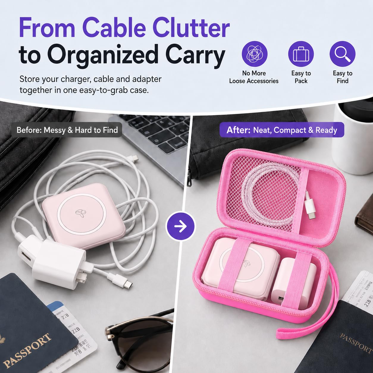 Funda de viaje para UCOMX para Nano/para Rtops/para Hicober/para Iseyyox cargador inalámbrico 3 en 1, estación de carga magnética plegable para cable y adaptador de almohadilla de carga rápida, color