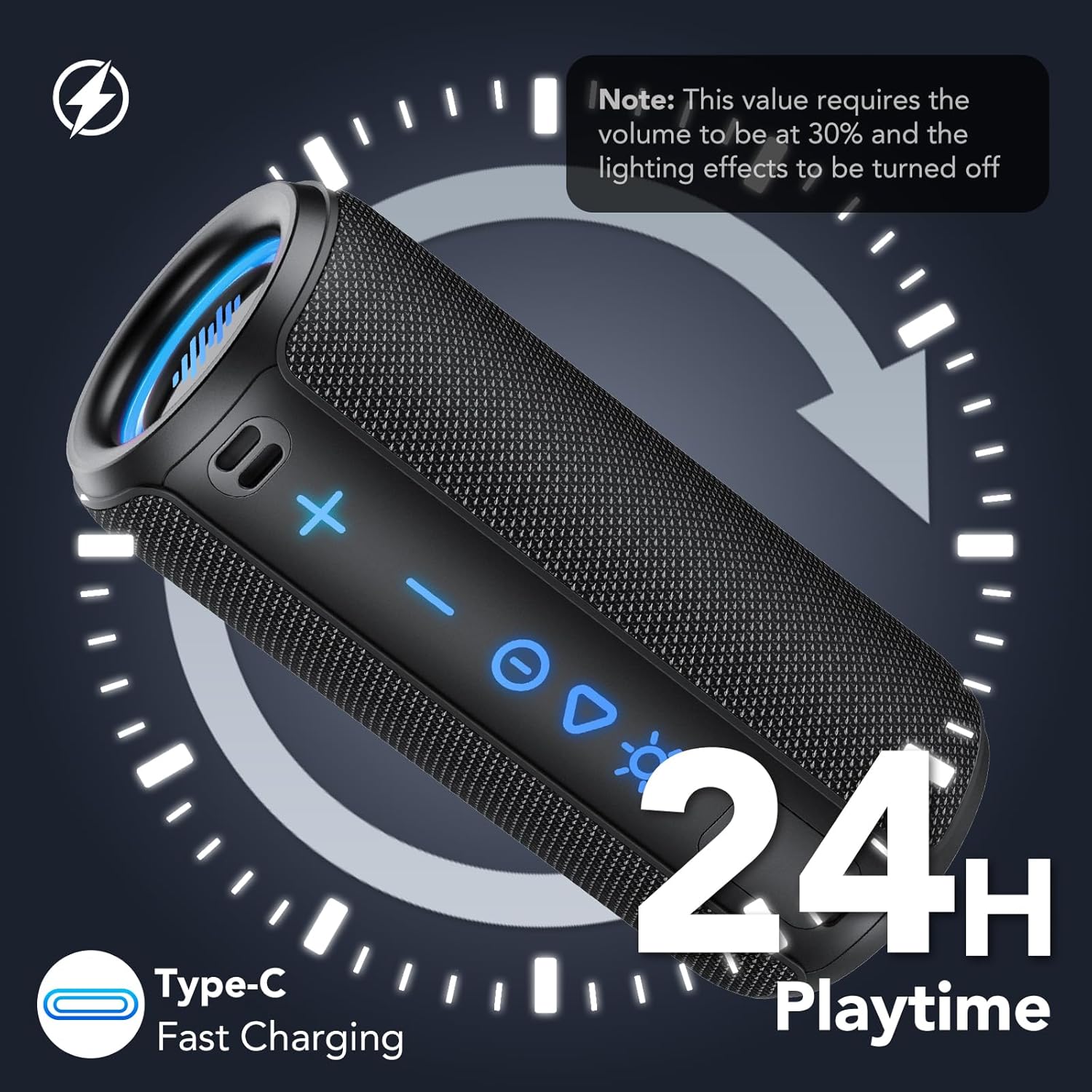 TIMU Portable Bluetooth Speaker, Powerful Sound Wireless Speaker: Boost Bass, Bluetooth 5.4, 24H Playtime, 8 RGB Modes, IPX7 Waterproof, TWS Pairing, for Outdoor/Home/Party, Gift Ideas（Black）