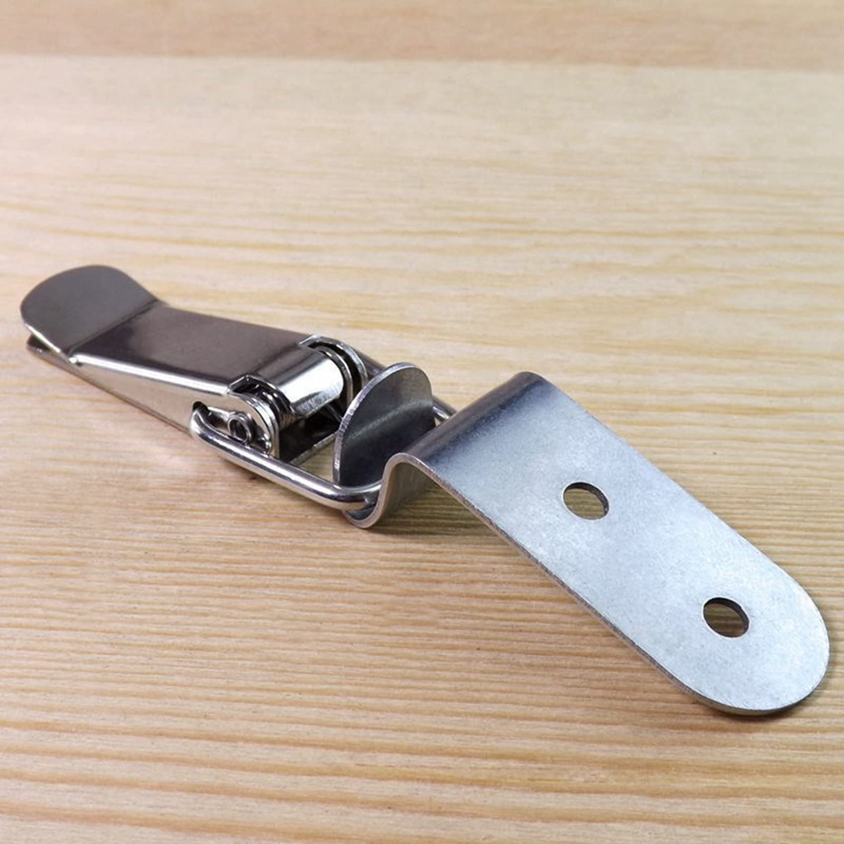 Geroosaty 2X 90 Degrees Duck-Mouth Buckle Hook Lock Stainless Steel Spring Loaded Draw Toggle Clamp Silver Hasp Catch - Image 2