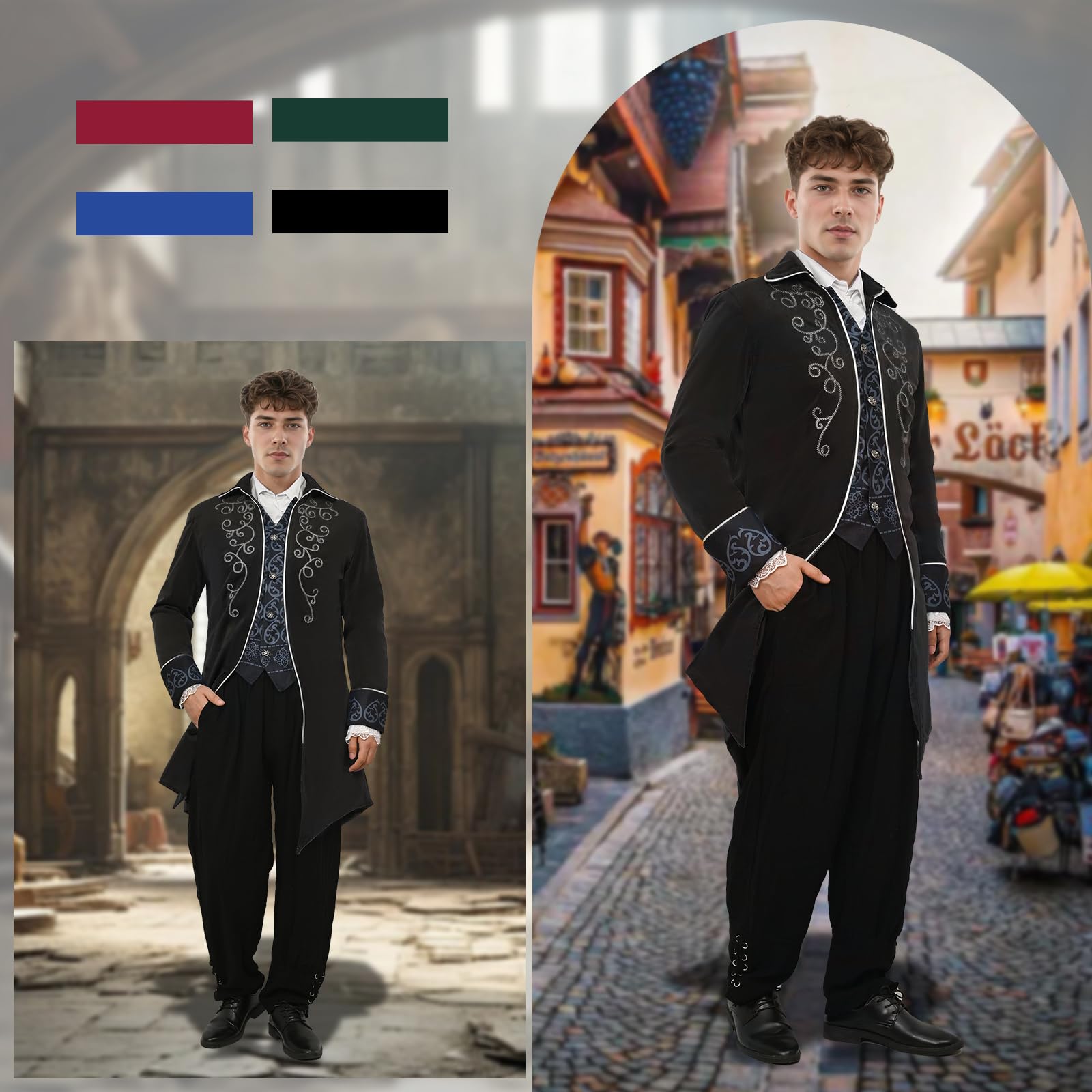 Cappotto vintage steampunk, da uomo, gotico medievale, in velluto, con ricamo, uniforme vittoriana per feste a tema steampunk, feste danzanti, Halloween