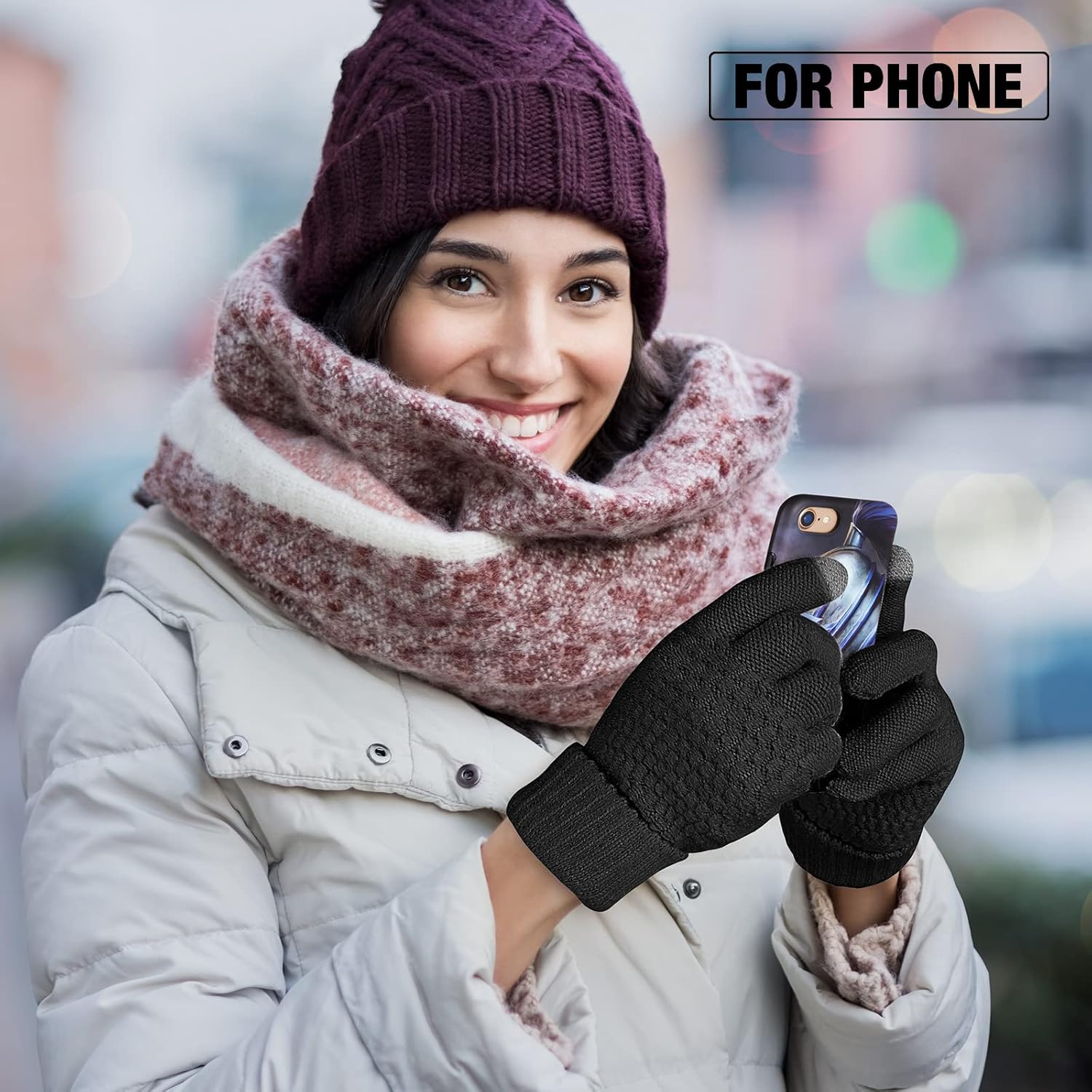 Geyoga 2 Pairs Women's Winter Touch Screen Gloves Soft Warm Fleece Lined Knit Elastic Cuff Winter Texting Gloves - Image 5