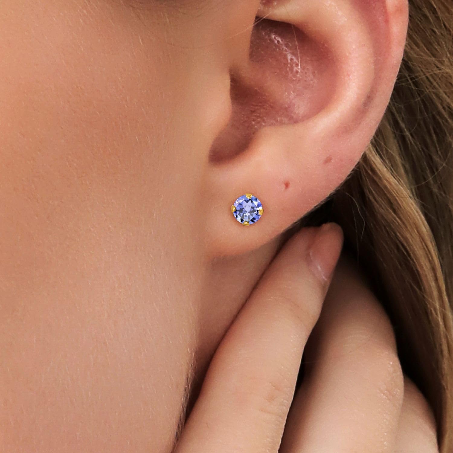 Gem Stone King 14k Yellow Gold Tanzanite Stud Earrings For Women Men | 1.00 Cttw | Gemstone Birthstone | Round 5MM | Fine Jewelry Gifts for Her Mom Women Wife