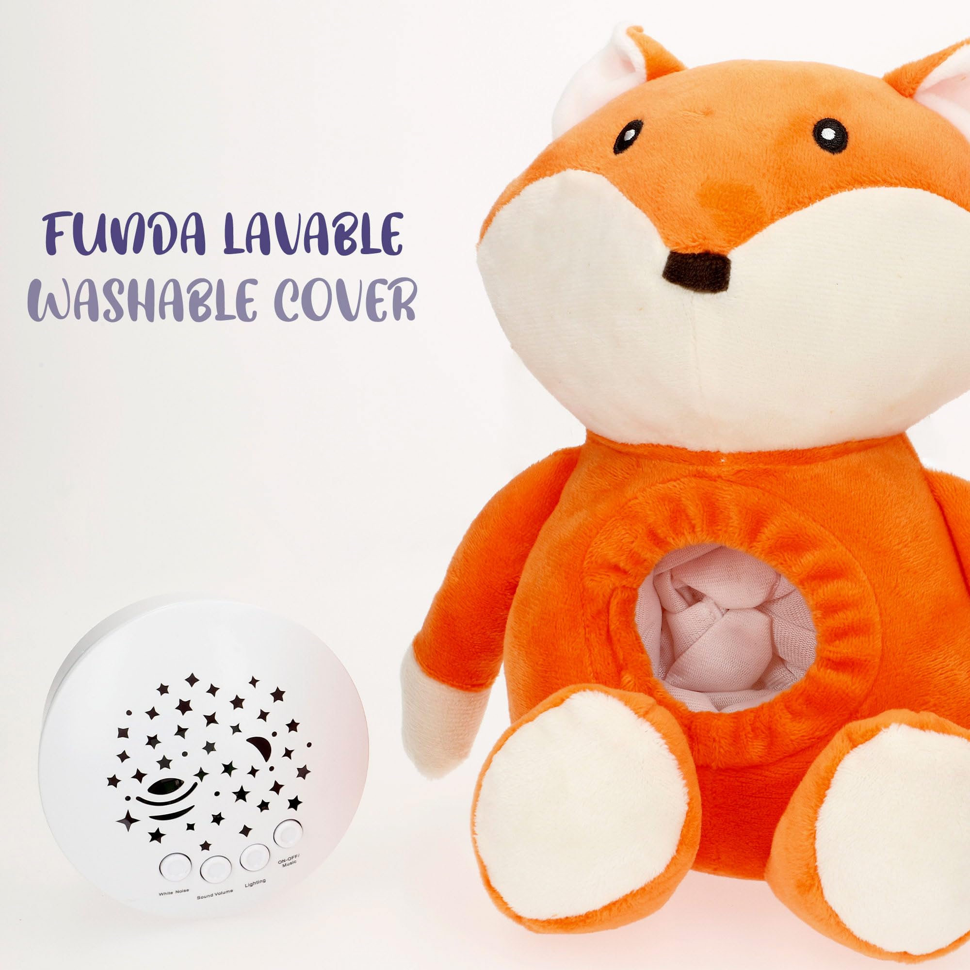 ColorBaby Genial Baby Projecteur étoiles, renard, 27 cm, Veilleuse et minuteur, Peluche effrayante pour enfant, avec sons et bruit blanc bébé, cadeau nouveau-né, cadeaux pour bébé (34031)
