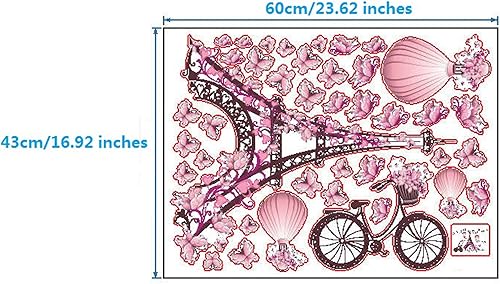 Miniatura 7 de BIBITIME Calcomanía de vinilo con diseño de mariposas rosadas, árbol y bicicleta romántica de la torre Eiffel de París, para decoración de