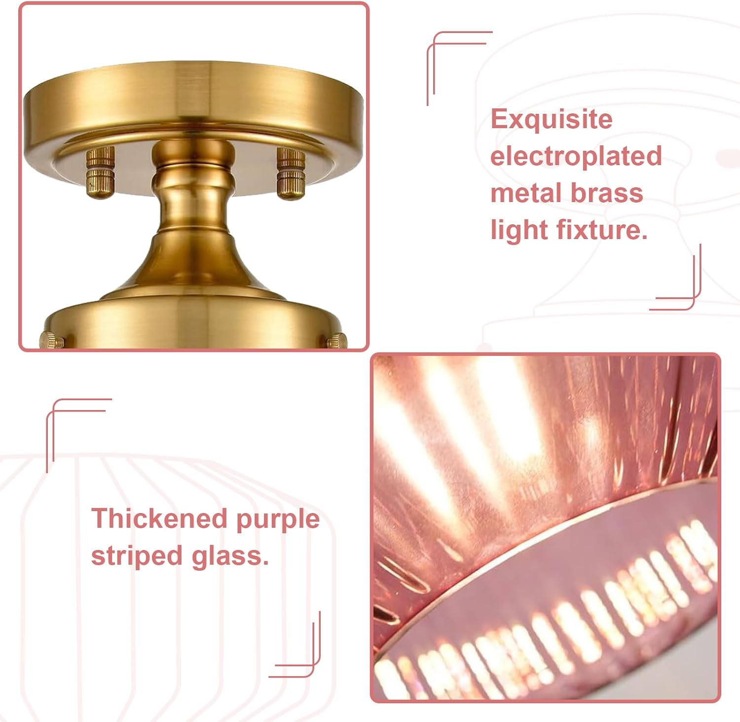 Flush Mount Ceiling Light Fixtures，1-Light Gold Light Fixture with Seeded Purple Glass Shade, 11.02 Inch Industrial Ceiling Lamp for Hallway Foyer Porch