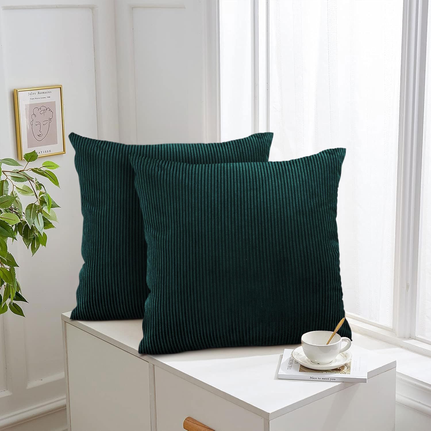 Aspire Homeware Teal Cushions with Covers Included 45 x 45 cm Pack of 2 (2-Cushion Covers, 2-Inserts) with Invisible Zipper Pattern Cushion for Home Décor, Bedroom & Sofa (18x18 Inchs)